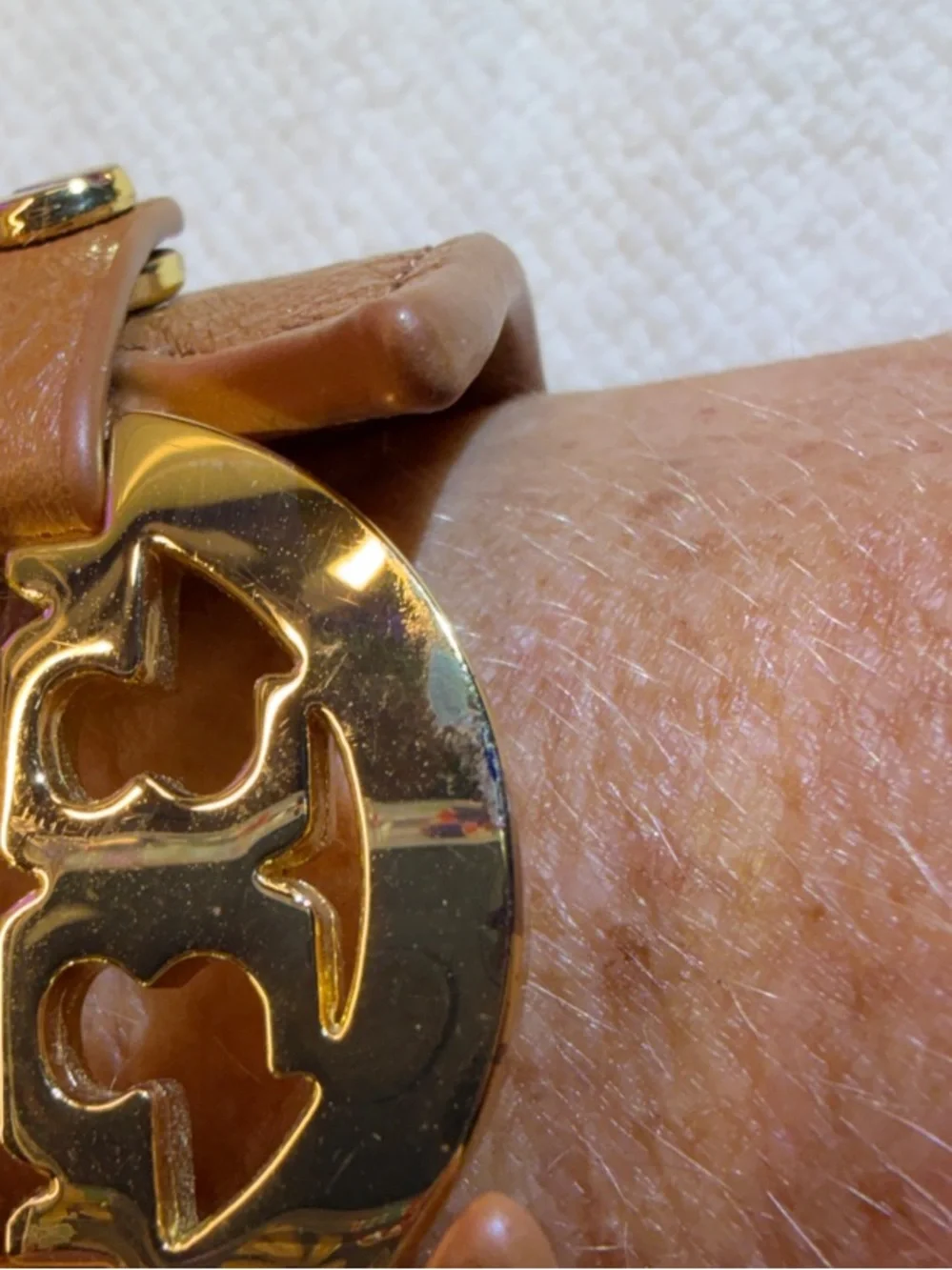 Tory Burch Double-T Leather Cuff Bracelet in Brown and Black